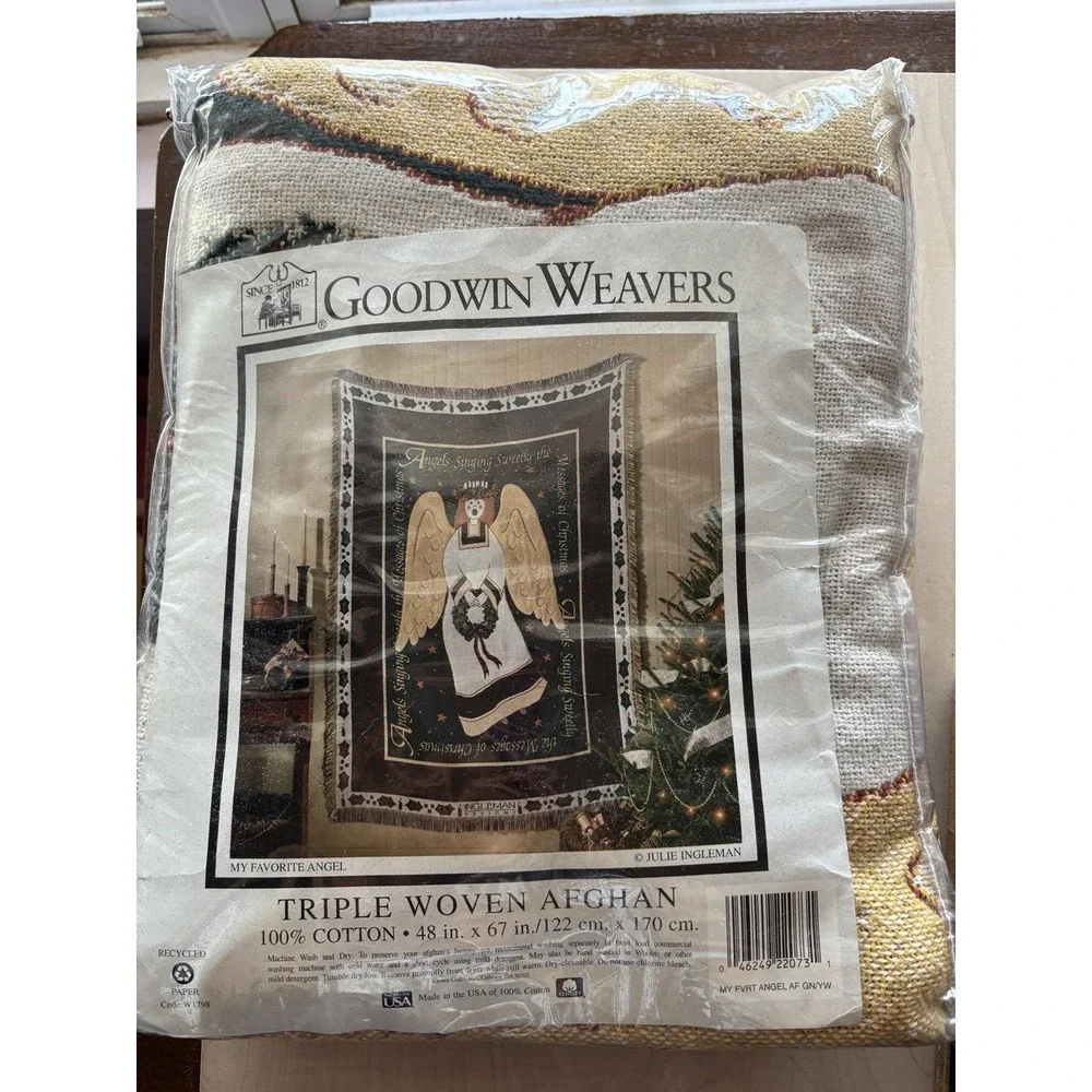 Favorite Angel Christmas Throw Afghan Tapestry NIP Goodwin Weavers Cotton 48x67